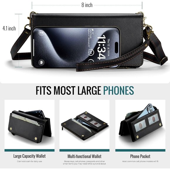 Small Black PU Leather Crossbody Bag with RFID Blocking and Detachable Strap - Picture 6 of 6